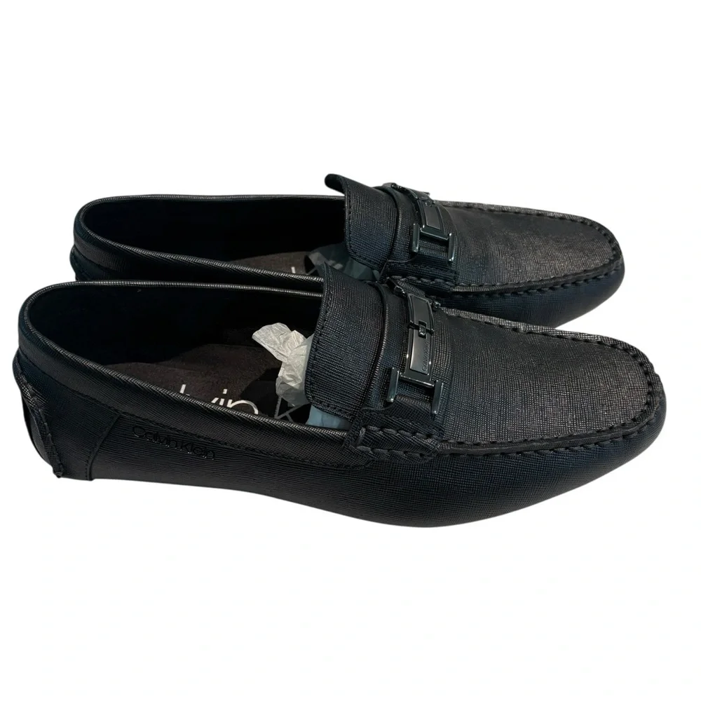 Calvin Klein Magnus Weave Emboss Men’s Black Textured Slip-On Loafers 9.5M NIB